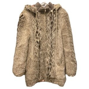 Light khaki faux fur coat